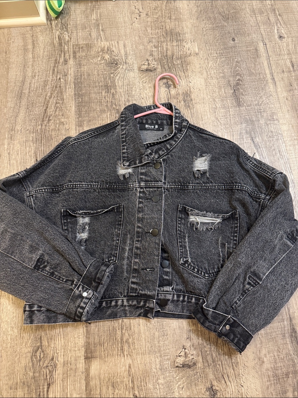 Blue B Distressed Black Denim Jean Jacket